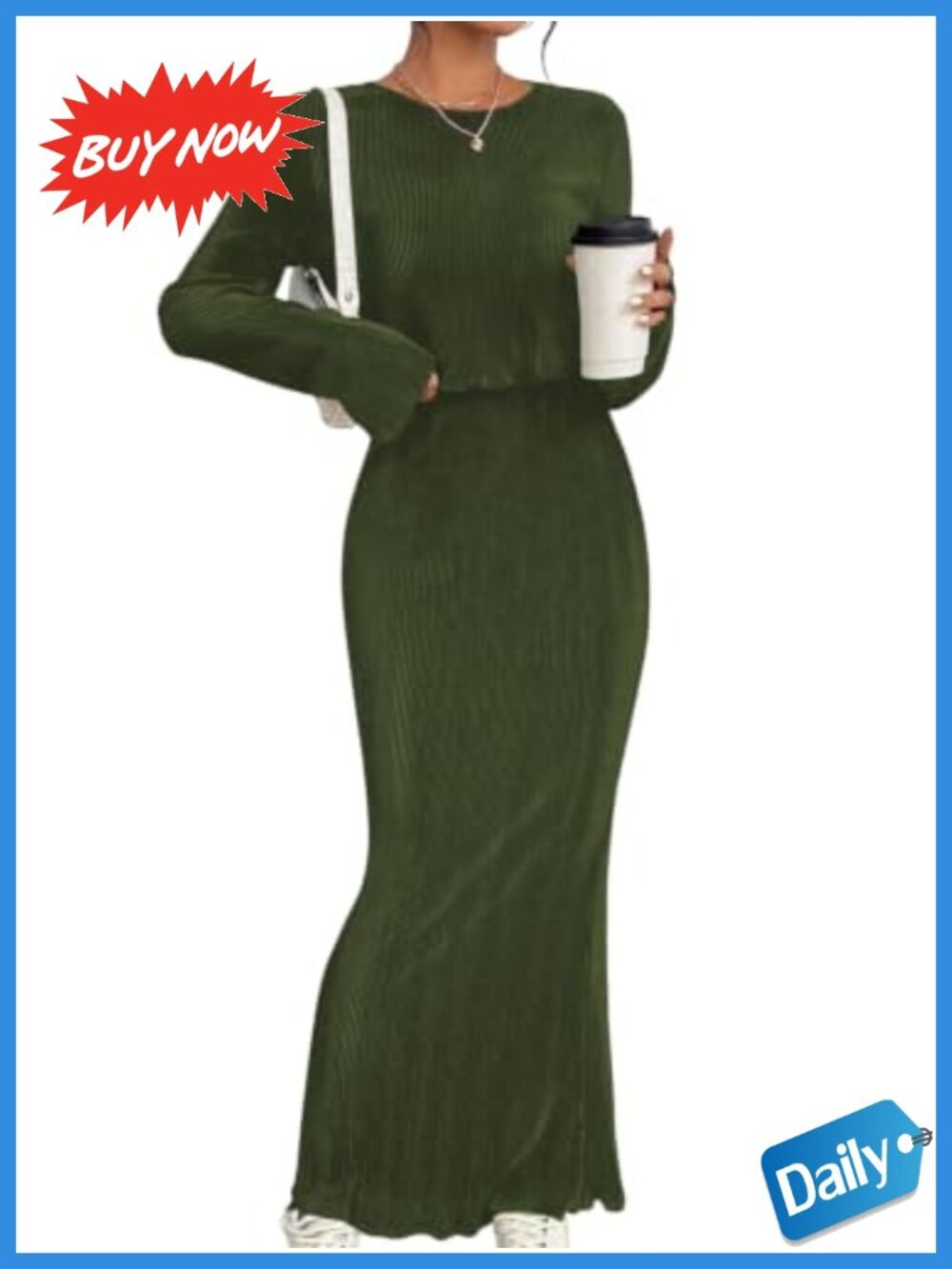 Womens 2 Piece Ribbed Long Sleeve Top & Maxi Skirt Set X-Large